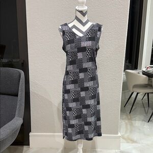 Muk Luks Black and Gray Checkered Midi Dress